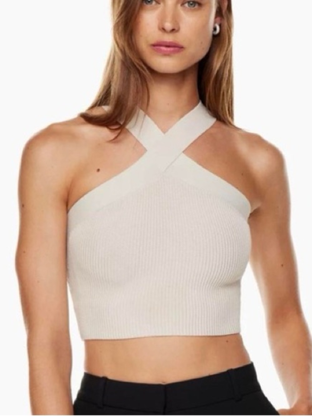 Babaton White Ribbed Crop Camisole